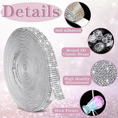 Tetutor 5 Yards Self Adhesive Rhinestone Ribbons, Sliver Rhinestone Strips, Diamond Crystal Rhinestone Ribbon Roll Stickers Glitter Bling Ribbons Rhinestone for Crafts Fabric Car Shoes Décor - Image 3