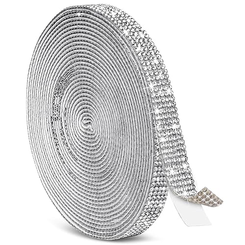 Tetutor 5 Yards Self Adhesive Rhinestone Ribbons, Sliver Rhinestone Strips, Diamond Crystal Rhinestone Ribbon Roll Stickers Glitter Bling Ribbons Rhinestone for Crafts Fabric Car Shoes Décor - Image 1