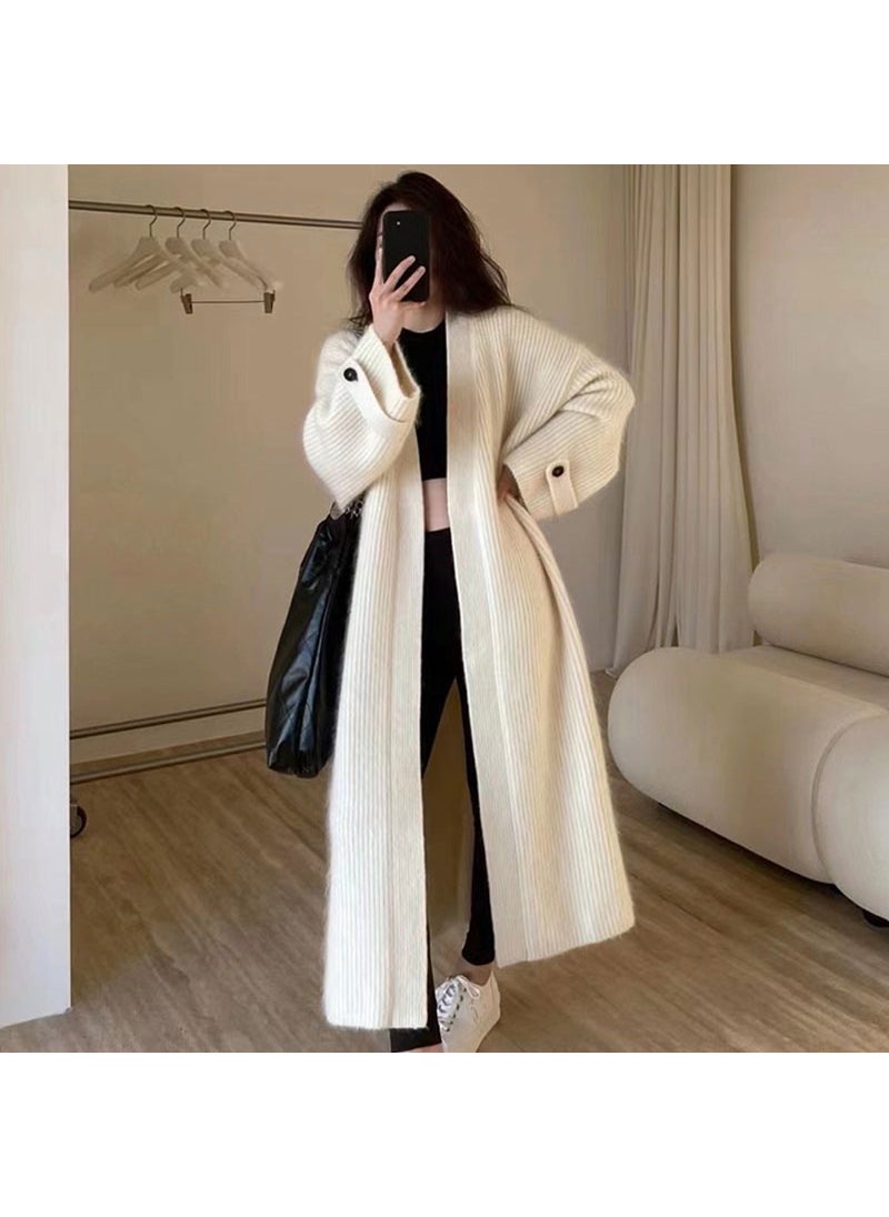 Generic - French style mid-length sweater knitted cardigan coat for women autumn and winter lazy style soft glutinous loose coat European overcoat for women Brown - Image 1