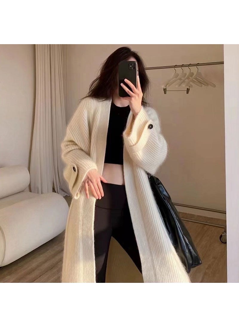 Generic - French style mid-length sweater knitted cardigan coat for women autumn and winter lazy style soft glutinous loose coat European overcoat for women Brown - Image 1