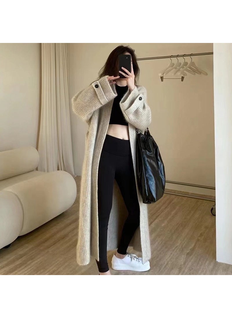 Generic - French style mid-length sweater knitted cardigan coat for women autumn and winter lazy style soft glutinous loose coat European overcoat for women Brown - Image 1