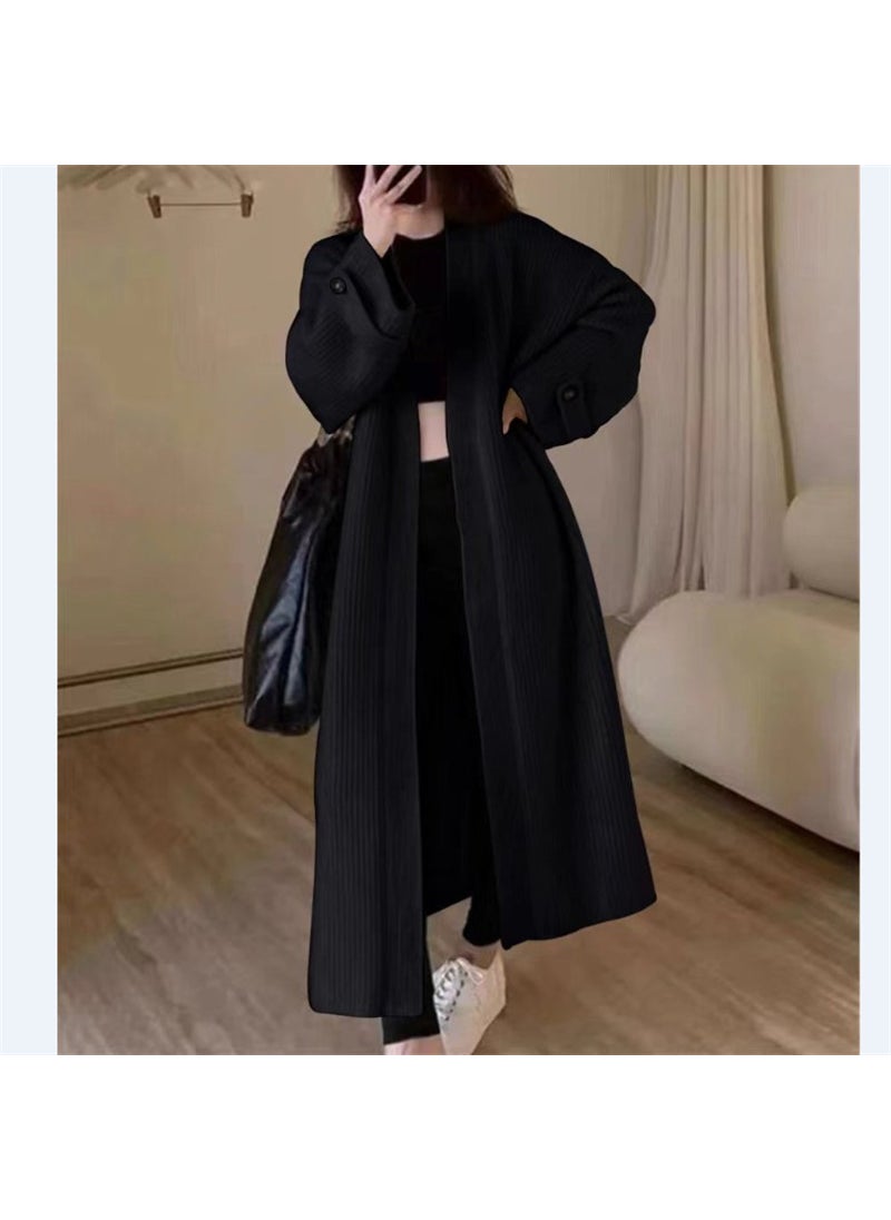 Generic - French style mid-length sweater knitted cardigan coat for women autumn and winter lazy style soft glutinous loose coat European overcoat for women Brown - Image 1