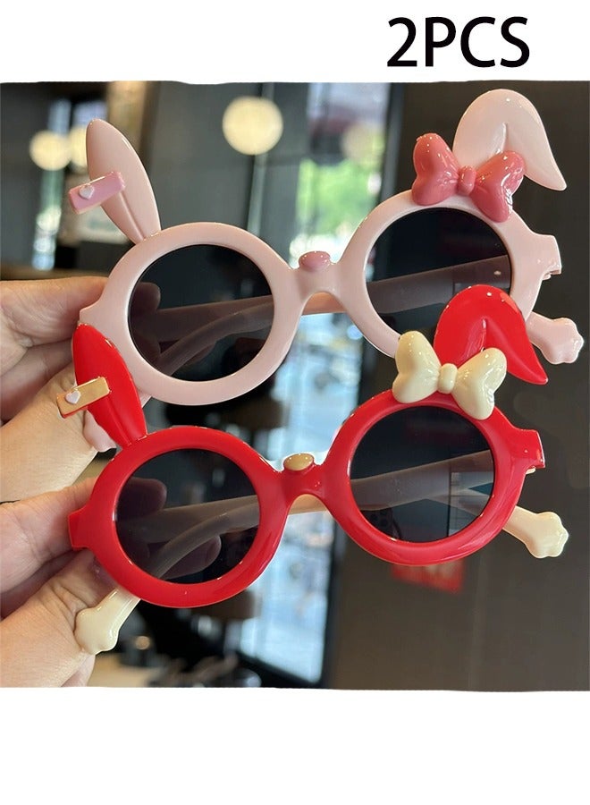 Vintage Cute Round Sunglasses for Kids, Girls and Boys UV400 Protective Sunglasses, Cute Bunny Ears Sunglasses