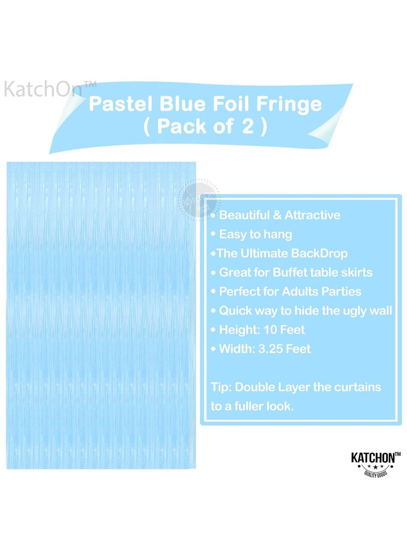 KATCHON - Pastel Blue Foil Fringe Tinsel Backdrop Curtain for Party Decoration Pack of 2 - Image 1