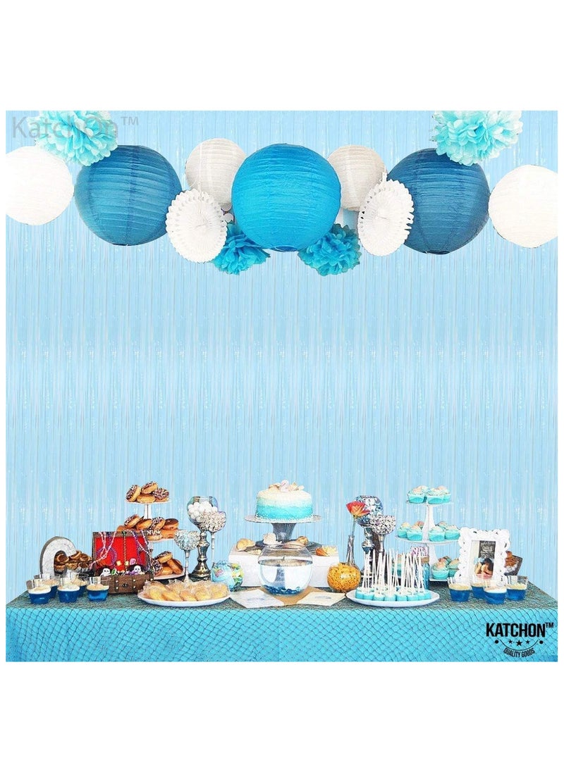 KATCHON - Pastel Blue Foil Fringe Tinsel Backdrop Curtain for Party Decoration Pack of 2 - Image 1