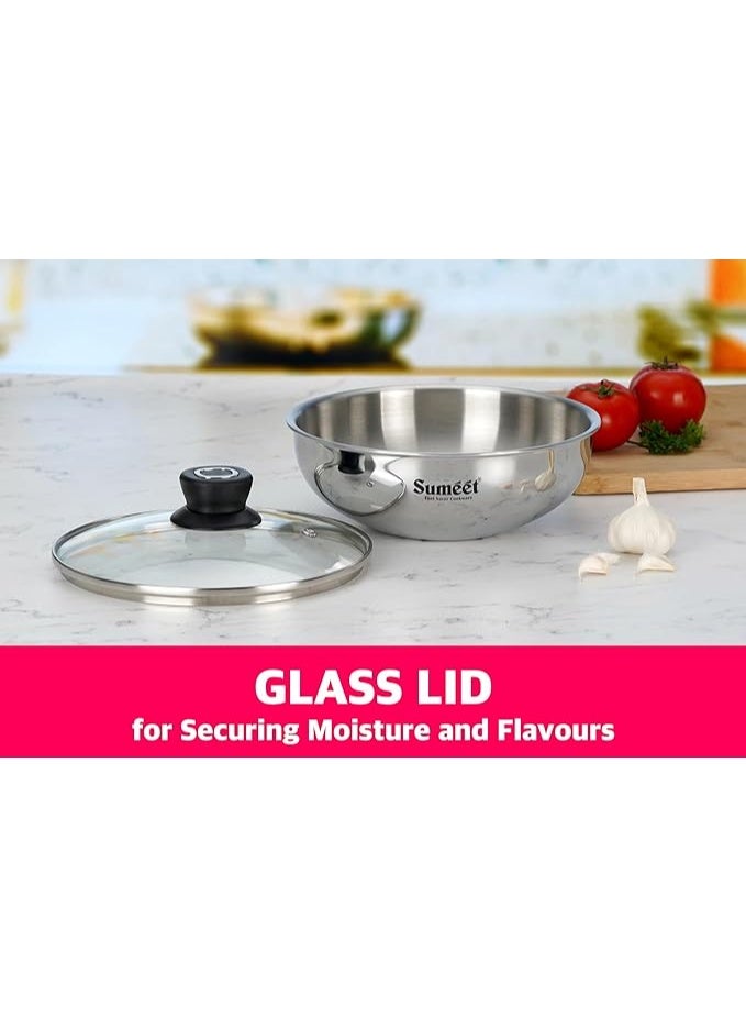 Sumeet Cook Smart TriPly Stainless Steel Induction Base Deep Tasra with Glass Lid - 1.7 LTR - 20Cm, Pack of 1, Silver - Image 3