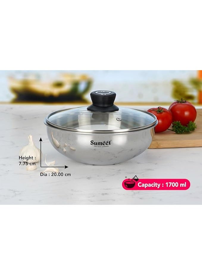 Sumeet Cook Smart TriPly Stainless Steel Induction Base Deep Tasra with Glass Lid - 1.7 LTR - 20Cm, Pack of 1, Silver - Image 4