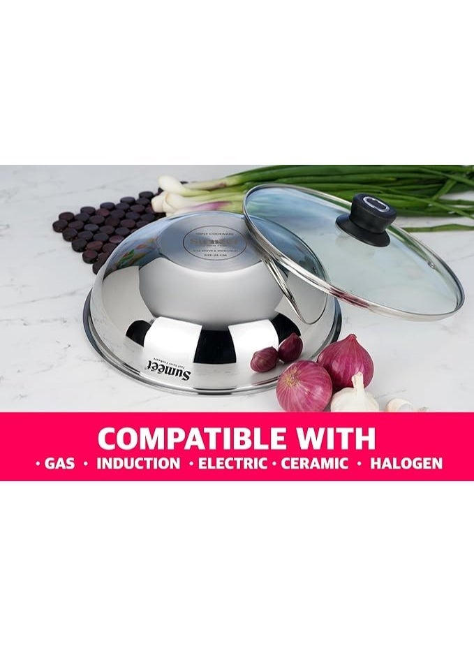 Sumeet Cook Smart TriPly Stainless Steel Induction Base Deep Tasra with Glass Lid - 1.7 LTR - 20Cm, Pack of 1, Silver - Image 2