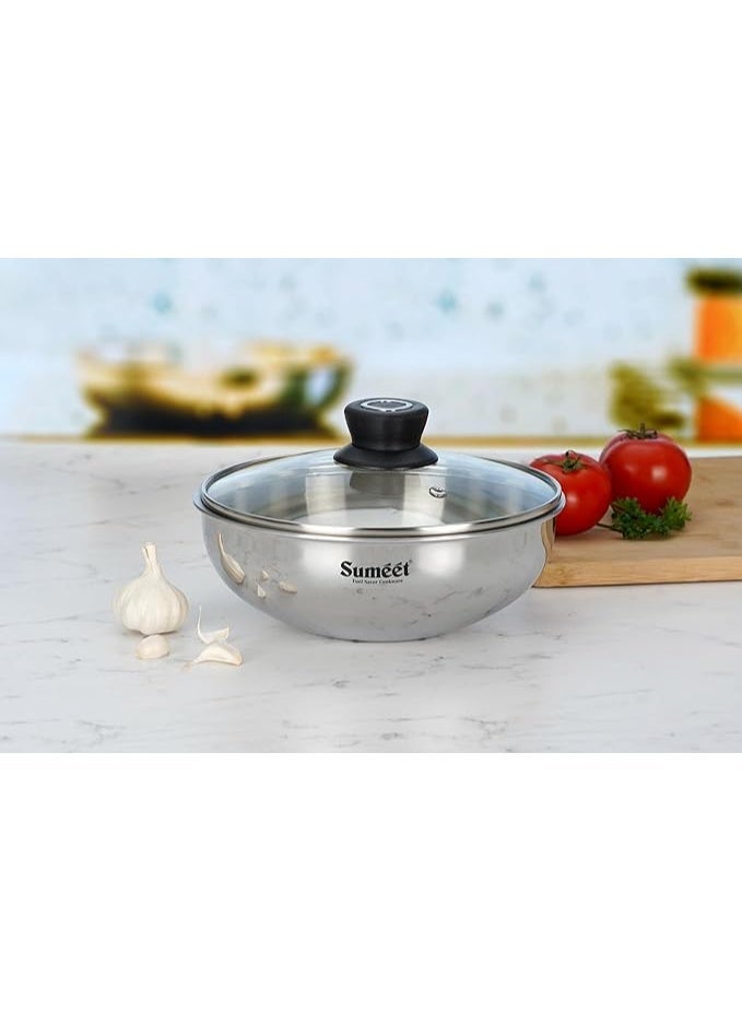 Sumeet Cook Smart TriPly Stainless Steel Induction Base Deep Tasra with Glass Lid - 1.7 LTR - 20Cm, Pack of 1, Silver - Image 1