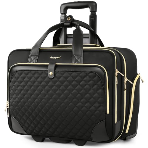 Arcoyard Rolling Laptop Bag Women, Rolling Briefcase for Women with Waterproof Pocket, 17.3 Inch Computer Bag, Underseat Carry On Luggage with Wheels for Work Travel Business, Lightweight Black - Image 1