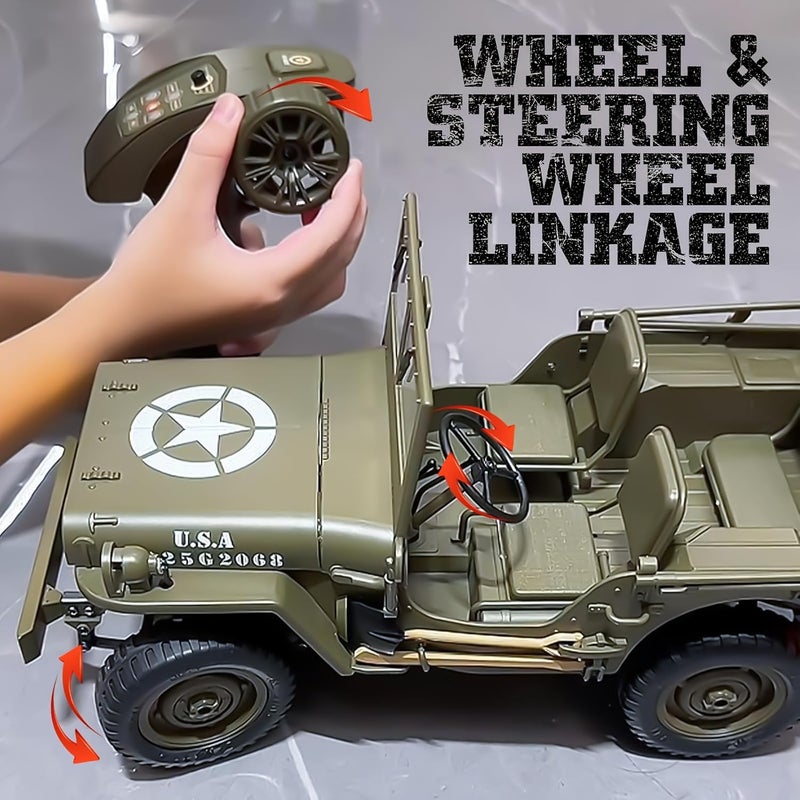HOBB 1:10 All Terrain RC Classic Willys Military Car Crawler | 4WD Remote Control Vehicle with Metal Frame, LED Lights, Off-Road Tires and Foldable Windshield | y Grade Car for Enthusiasts - Image 3