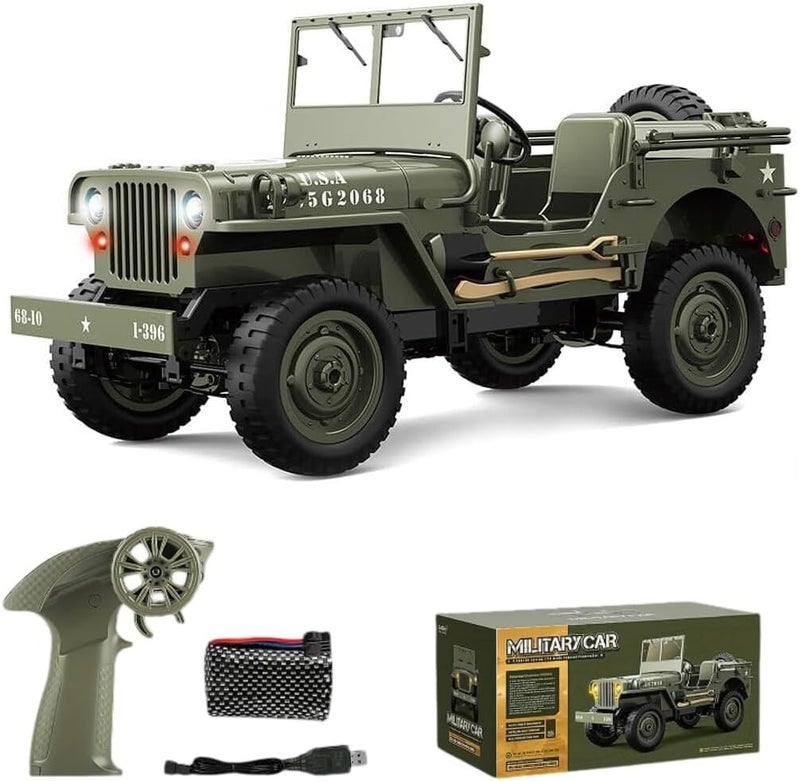 HOBB 1:10 All Terrain RC Classic Willys Military Car Crawler | 4WD Remote Control Vehicle with Metal Frame, LED Lights, Off-Road Tires and Foldable Windshield | y Grade Car for Enthusiasts - Image 1