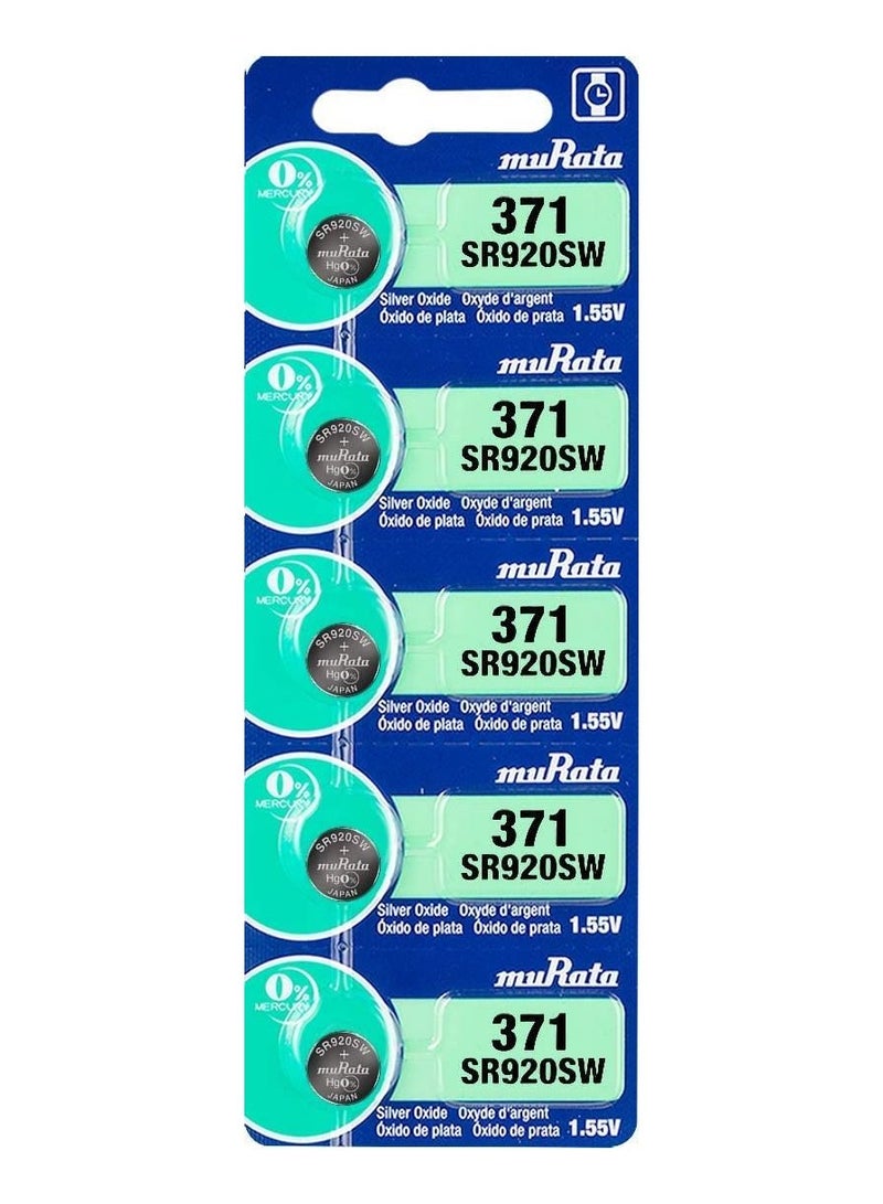 muRATA 5-Pieces Murata SR920SW/371 Silver Oxide 1.55V(muRata) Japan Batteries - Image 1
