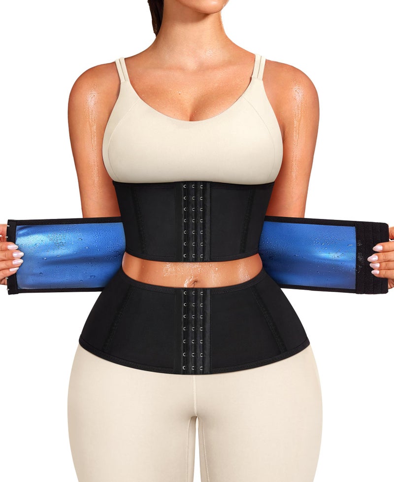 Junlan Sweat Waist Trainer for Women Sauna Waist Trainer for Working Out(Blue,Small) - Image 1