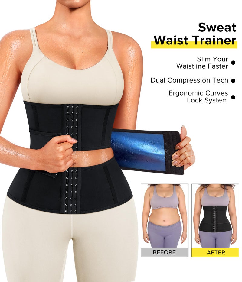 Junlan Sweat Waist Trainer for Women Sauna Waist Trainer for Working Out(Blue,Small) - Image 3