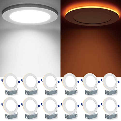 Meconard 12 Pack 6 Inch 5CCT LED Canless Recessed Lighting with Night Light, 2700K/3000K/3500K/4000K/5000K Selectable Ultra-Thin LED Ceiling Lights, 12W=110W, 1050LM, Dimmable Wafer Downlight ETL&FCC - Image 1