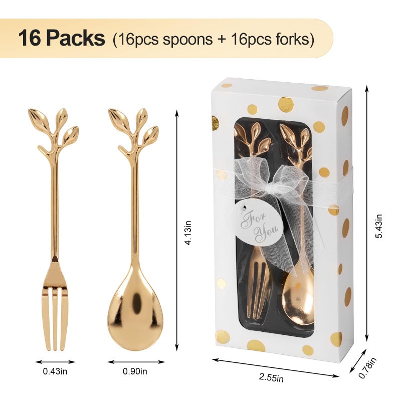 Winocbxt 32 Pcs (16 Packs) Tea Party Favors - Perfect Souvenir for Any Occasion, Includes 16 Teaspoons with 16 Forks for Wedding, Bridal & Baby Shower Gifts for Guests (Leaf) - Image 2