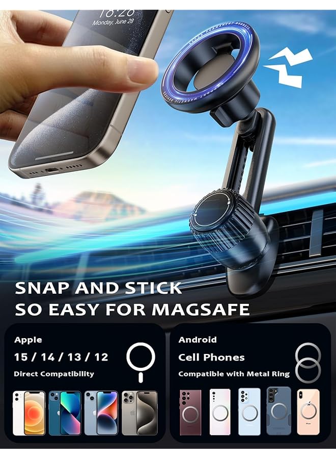 Excefore Magnetic Car Phone Holder With Strong Magnetic Force And 360 Degree Rotation For Easy Installation Compatible With Magsafe Iphone And Android Phones - Image 3