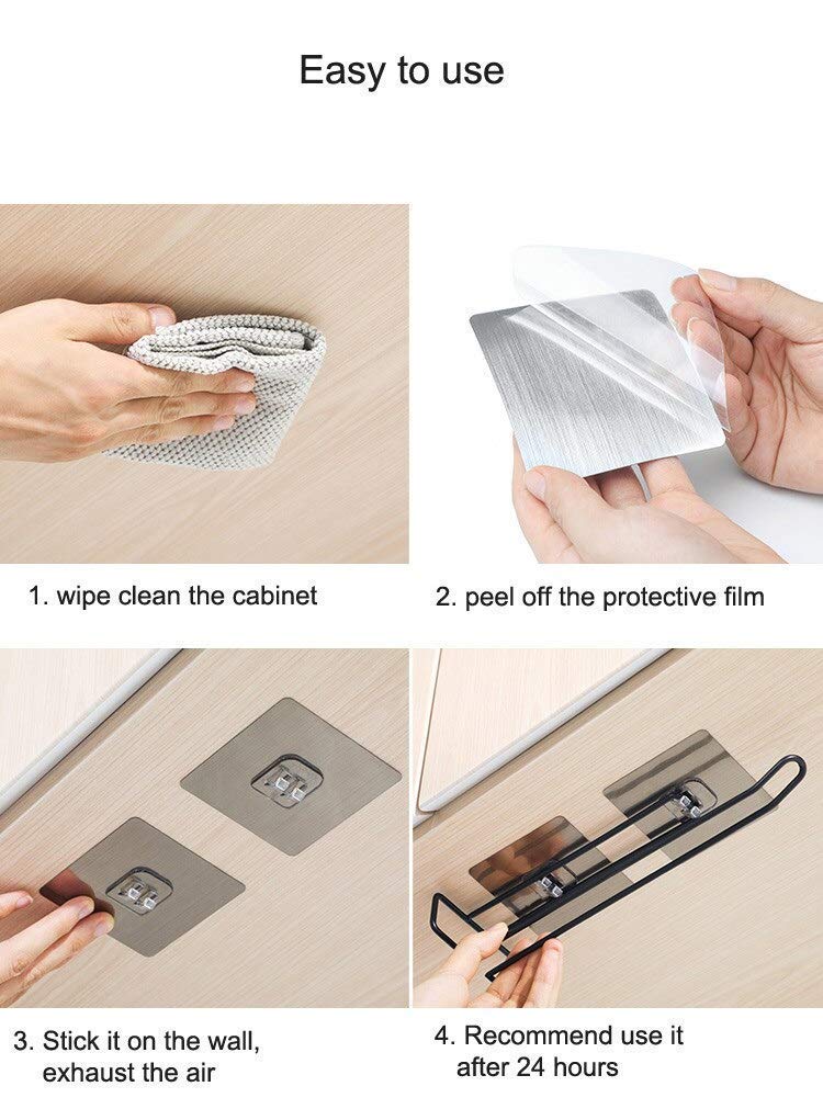 Dizgoy Convenient Stainless Steel Self Adhesive Wall Mounted 3 In 1 Multi Functional Kitchen Rack For Towel Holder Tissue Paper Rack Wine Glass Holder With Magic Sticker Pack Of 2 Floating Shelves - Image 5