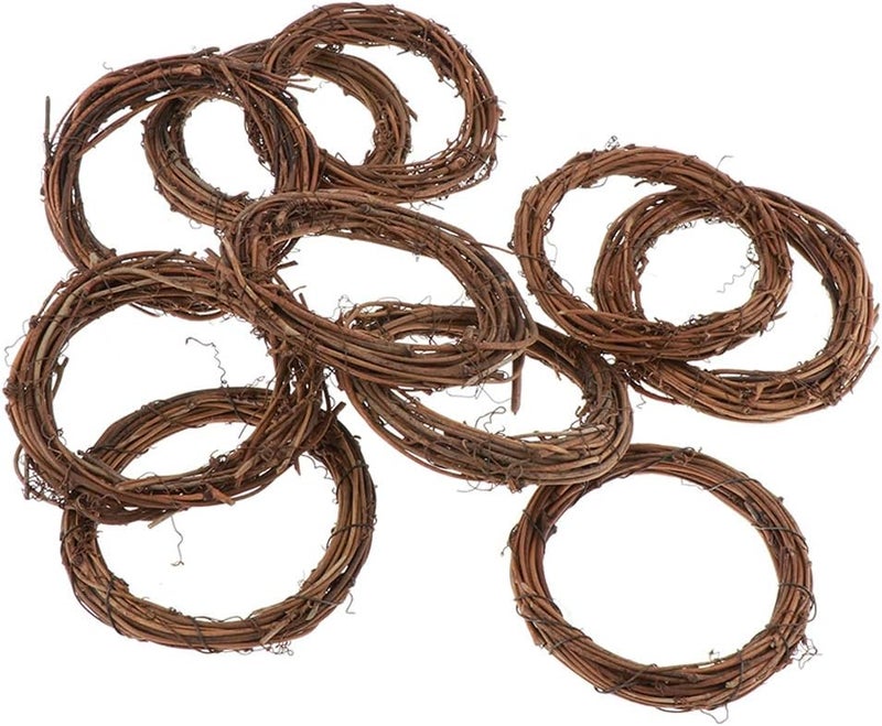 klarako طقم إكليل الكرمة من كلاراكو - 3/5/10 قطع من أغصان الكرمة، خشب مزخرف للحرف، الديكور، الباب، المنزل، العطلات - 3 أشكال، قلب/نجمة/حلقة 10 قطع دائري - Image 1