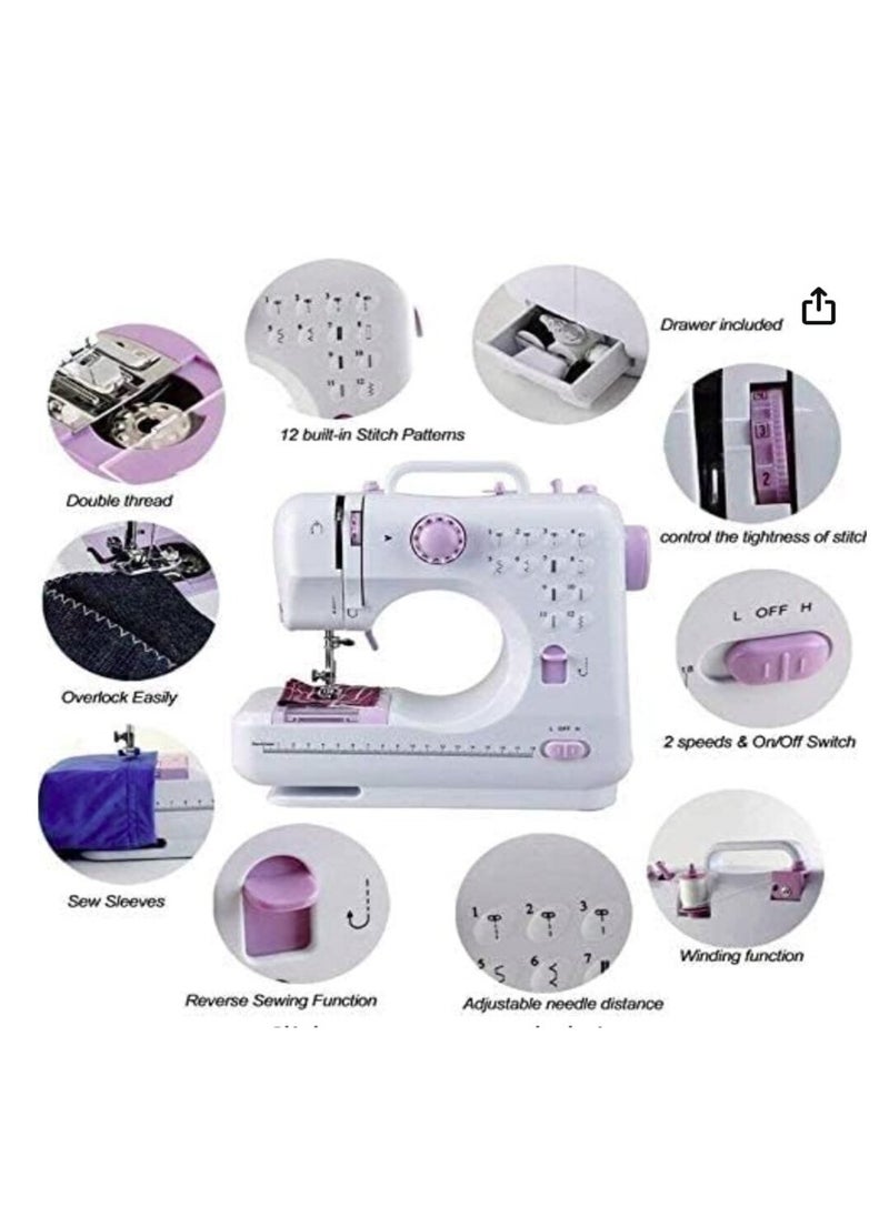 eBasket Portable Sewing Machine,Electric Mini Sewing Machine,505A White/Purple  - Image 1