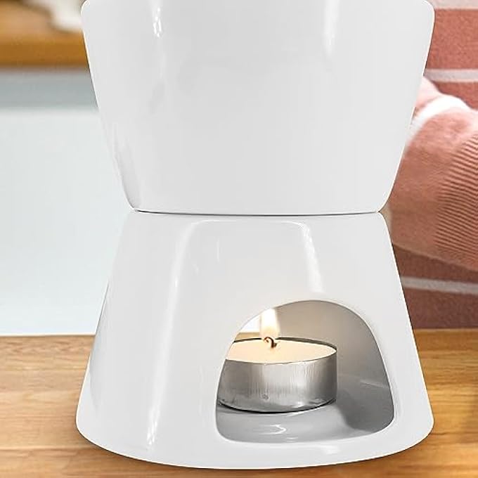 rayihni Ceramic Chocolate Fondue Pot SetCheese Fondue SetsWith 4 Forks And 4 DishesCeramic Butter Warmer SetNon Electric Fondue Set Heated With A TealightFor Cheese Caramel White - Image 4