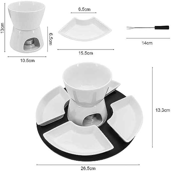 rayihni Ceramic Chocolate Fondue Pot SetCheese Fondue SetsWith 4 Forks And 4 DishesCeramic Butter Warmer SetNon Electric Fondue Set Heated With A TealightFor Cheese Caramel White - Image 3