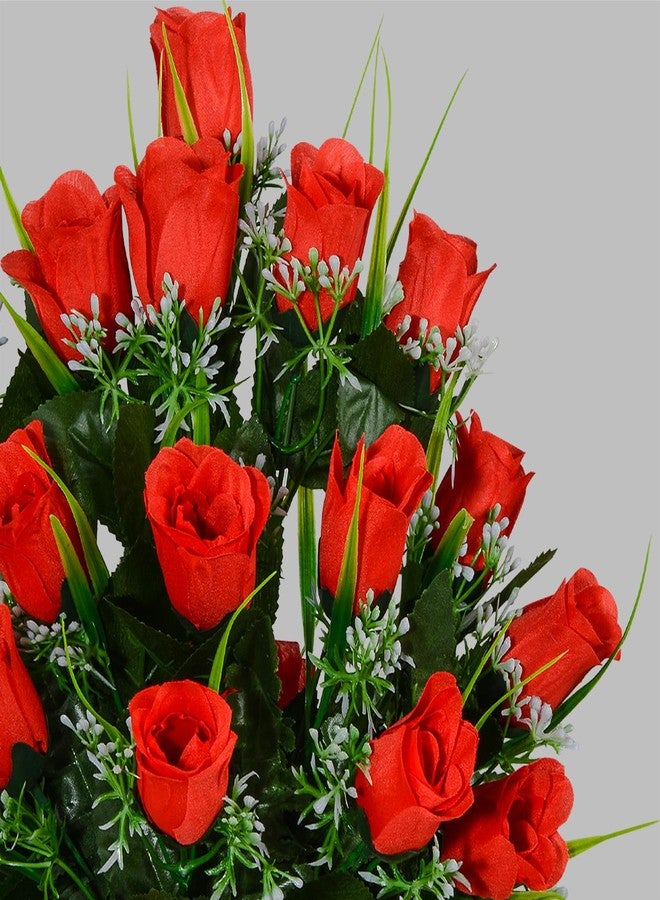 XONOR Artificial Cemetery Flowers, Grave Decorations Roses, Memorial Flowers Bouquet with Cemetery Vase, 2 Sets (Red) - Image 4