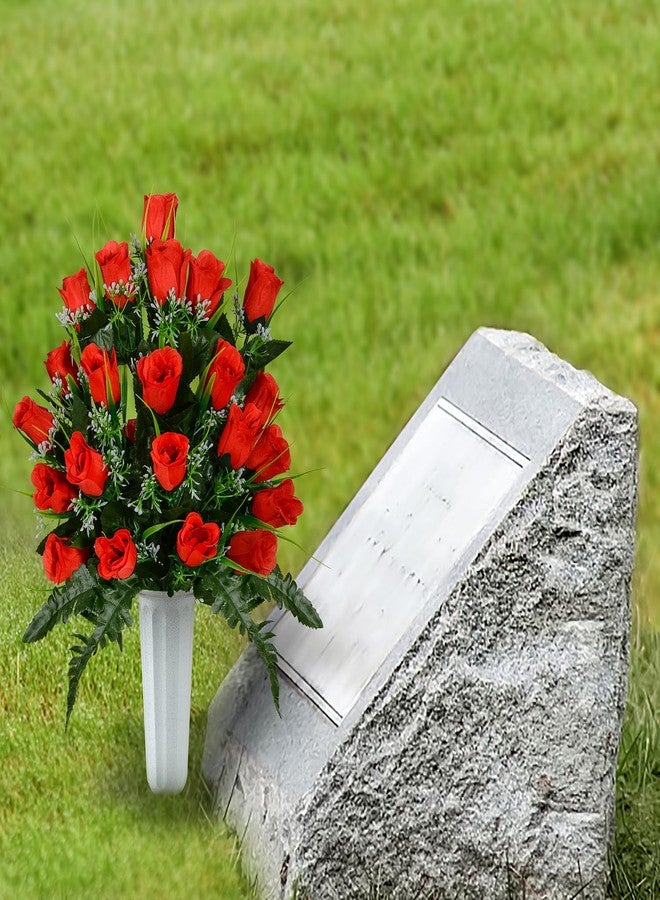 XONOR Artificial Cemetery Flowers, Grave Decorations Roses, Memorial Flowers Bouquet with Cemetery Vase, 2 Sets (Red) - Image 5