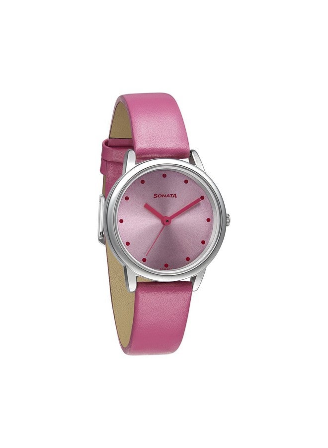 Sonata Rose Dial Analog Watch for Women-8172SL10 Genuine Leather, Pink Strap - Image 1