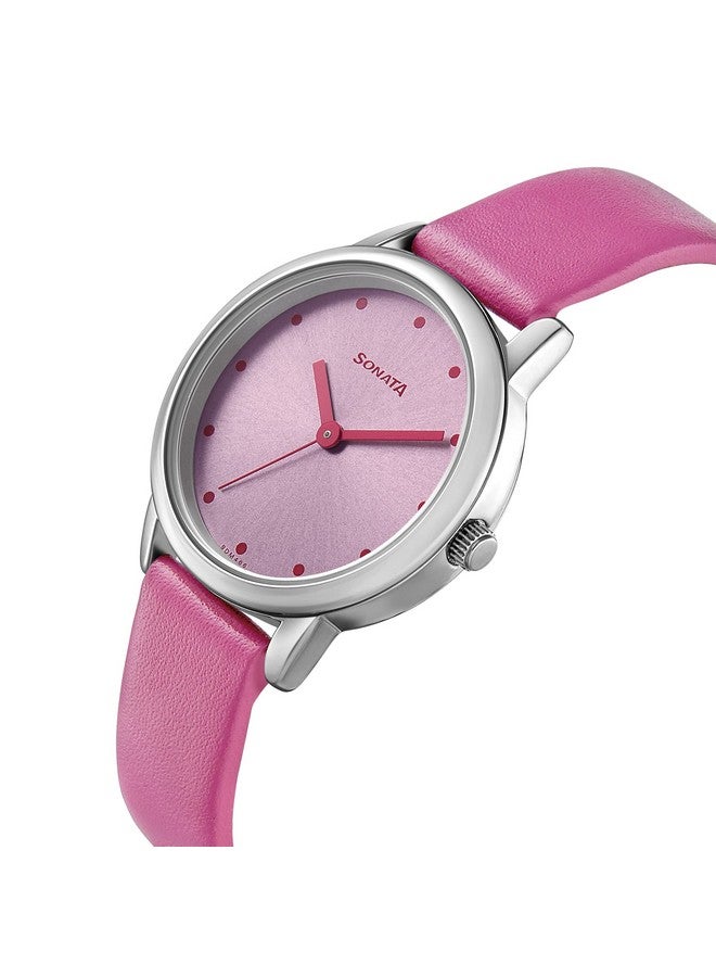 Sonata Rose Dial Analog Watch for Women-8172SL10 Genuine Leather, Pink Strap - Image 3