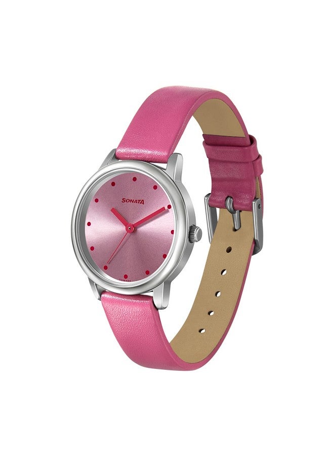 Sonata Rose Dial Analog Watch for Women-8172SL10 Genuine Leather, Pink Strap - Image 4