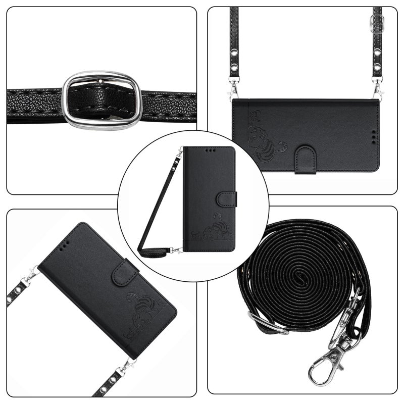 HuHa Case Cover For Xiaomi 14 5G Cat Rat Embossed Pattern RFID Leather Phone Case with Lanyard(Black) - Image 2