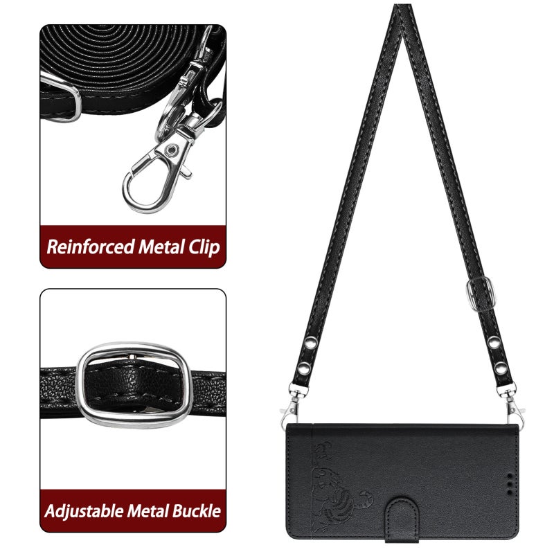 HuHa Case Cover For Xiaomi 14 5G Cat Rat Embossed Pattern RFID Leather Phone Case with Lanyard(Black) - Image 3