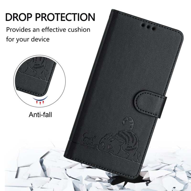 HuHa Case Cover For Xiaomi 14 5G Cat Rat Embossed Pattern RFID Leather Phone Case with Lanyard(Black) - Image 4