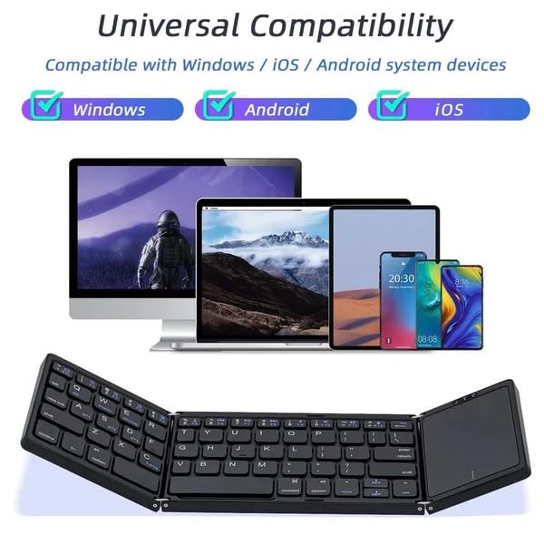 atdaraz Foldable Keyboard B089T with Touchpad, BT 5.1, 64 Keys, Portable, Magnetic Closure, Type C Charging, Compatible with iOS, Win, ABS Material (Black) - Image 2