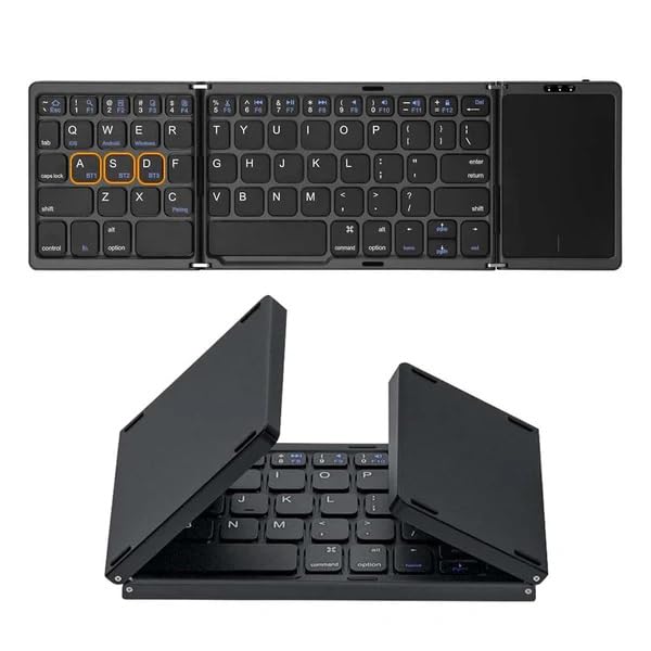 atdaraz Foldable Keyboard B089T with Touchpad, BT 5.1, 64 Keys, Portable, Magnetic Closure, Type C Charging, Compatible with iOS, Win, ABS Material (Black) - Image 1