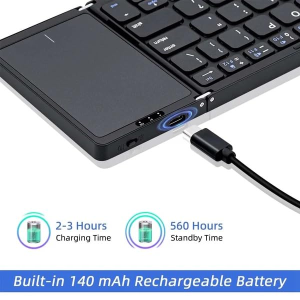 atdaraz Foldable Keyboard B089T with Touchpad, BT 5.1, 64 Keys, Portable, Magnetic Closure, Type C Charging, Compatible with iOS, Win, ABS Material (Black) - Image 5