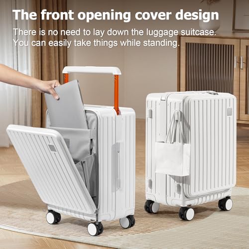 Joyway Hardshell Carry on Luggage with Front Pocket, Lightweight Hardside 20 Inch Suitcase with Spinner Wheels and TSA Lock (White, Carry on Luggage-20 Inch) - Image 3