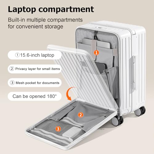 Joyway Hardshell Carry on Luggage with Front Pocket, Lightweight Hardside 20 Inch Suitcase with Spinner Wheels and TSA Lock (White, Carry on Luggage-20 Inch) - Image 4