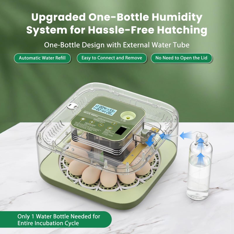 Eiictneh 12 Egg Incubator with Humidity Display & Built-in Candler, Automatic Turner, Temp & Humidity Control, Auto Water Refill â€“ Digital Hatcher for Chicken, Duck, Quail, Parrot (Green, 12 Egg) - Image 3