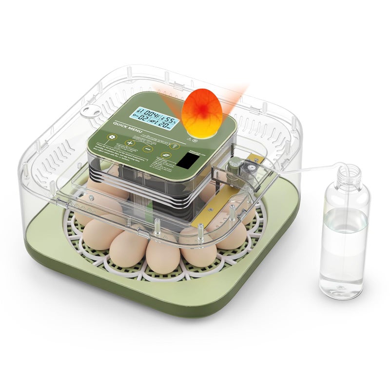 Eiictneh 12 Egg Incubator with Humidity Display & Built-in Candler, Automatic Turner, Temp & Humidity Control, Auto Water Refill â€“ Digital Hatcher for Chicken, Duck, Quail, Parrot (Green, 12 Egg) - Image 1