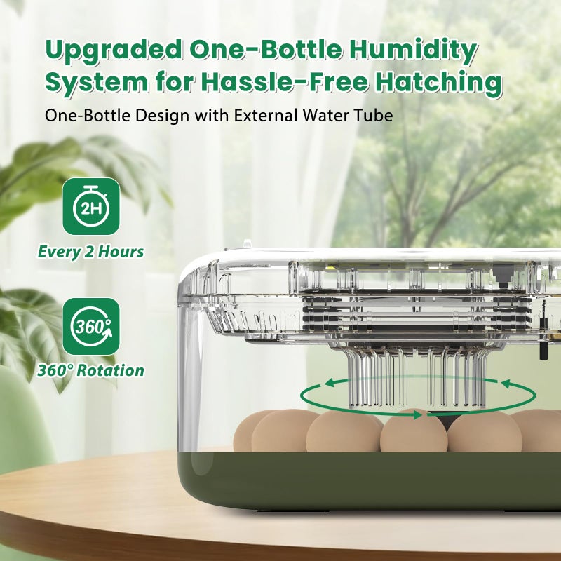 Eiictneh 12 Egg Incubator with Humidity Display & Built-in Candler, Automatic Turner, Temp & Humidity Control, Auto Water Refill â€“ Digital Hatcher for Chicken, Duck, Quail, Parrot (Green, 12 Egg) - Image 4
