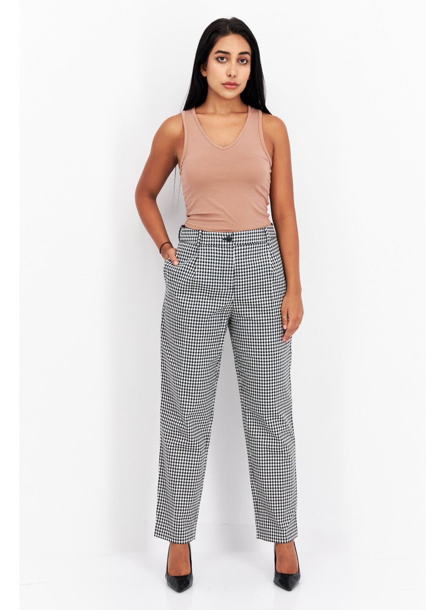 Women Micro Checkered Straight Leg Pants, White - pzsku/ZE97B4A83D948F645B83FZ/45/_/1737900705/a3e6270d-ee27-4080-9eed-ebe9ba1e1b88