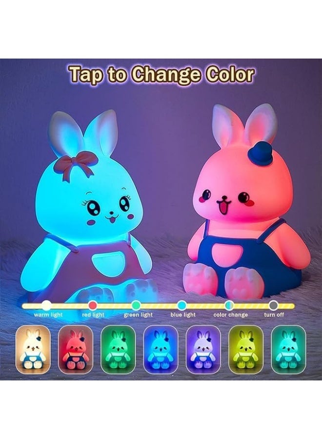 مصباح  ليلى للاطفال، مصباح ليلي لطيف من السيليكون على شكل ارنب مع مساهمة من السطوع،  يعمل باللمس 7 الوان لغرفة النوم والبنات أولاد الصغار والحضانة وهدايا الاطفال، - Image 5
