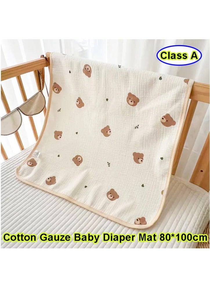 MileMelo Waterproof and breathable baby diaper absorbent pad cotton gauze baby diaper pad cartoon baby changing pad 50 * 70cm（Little Bear Pattern） - Image 2