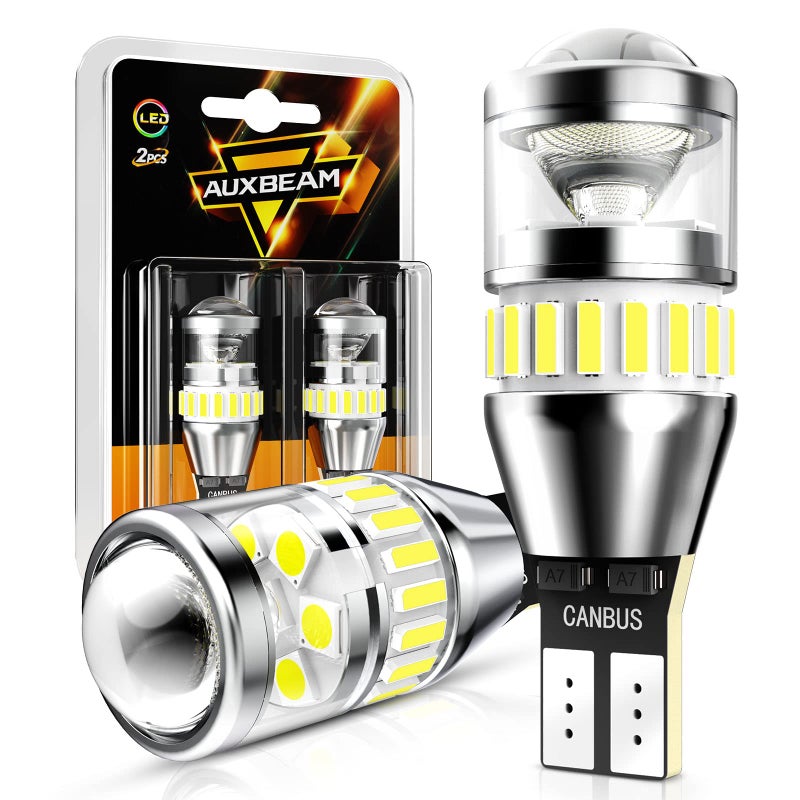 Auxbeam 912 921 LED Bulb for Backup Reverse Light Bulbs, 4000 Lumens 400% Brighter Super Bright Canbus Error Free 906 904 922 W16W T15 LED Bulbs with Double Projectors, 6500K White, Pack of 2 - Image 1