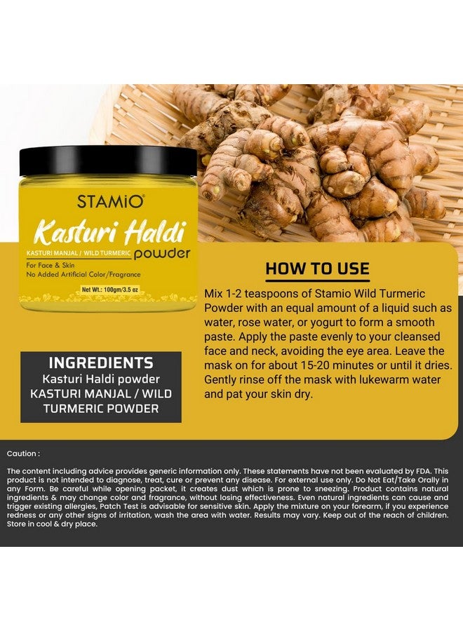 STAMIO Kasturi Haldi Powder 100 Gm For Face Beauty Skin Care Mask Diy Pure And Natural Chemical Free Jangliwild Turmeric Kasturi Manjal Curcuma Aromatica Men & Women In Jar 3.53 Oz - Image 3
