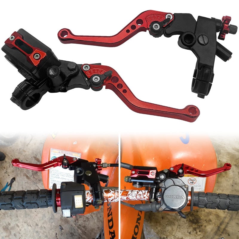 JAVIK Updated Universal Bike 78 22mm Handlebar Brake Master Cylinder Clutch Lever Set Compatible with Motorcycle Honda Kawasaki Suzuki Yamaha Red Including Left Right
