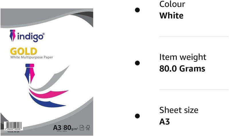 Indigo® A3 White Multipurpose Copier 80gsm Paper (A3, 50 Sheets) - Image 2
